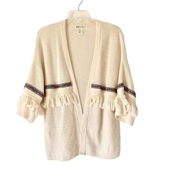 H&M x Coachella Collab Boho Cream Ivory Fringe Open Sweater Cardigan Small - Picture 3 of 9
